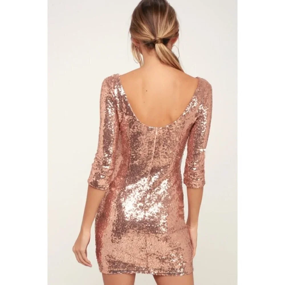 💕LULU'S💕 Delightful Ways Rose Gold Sequin Dress - Picture 6 of 11